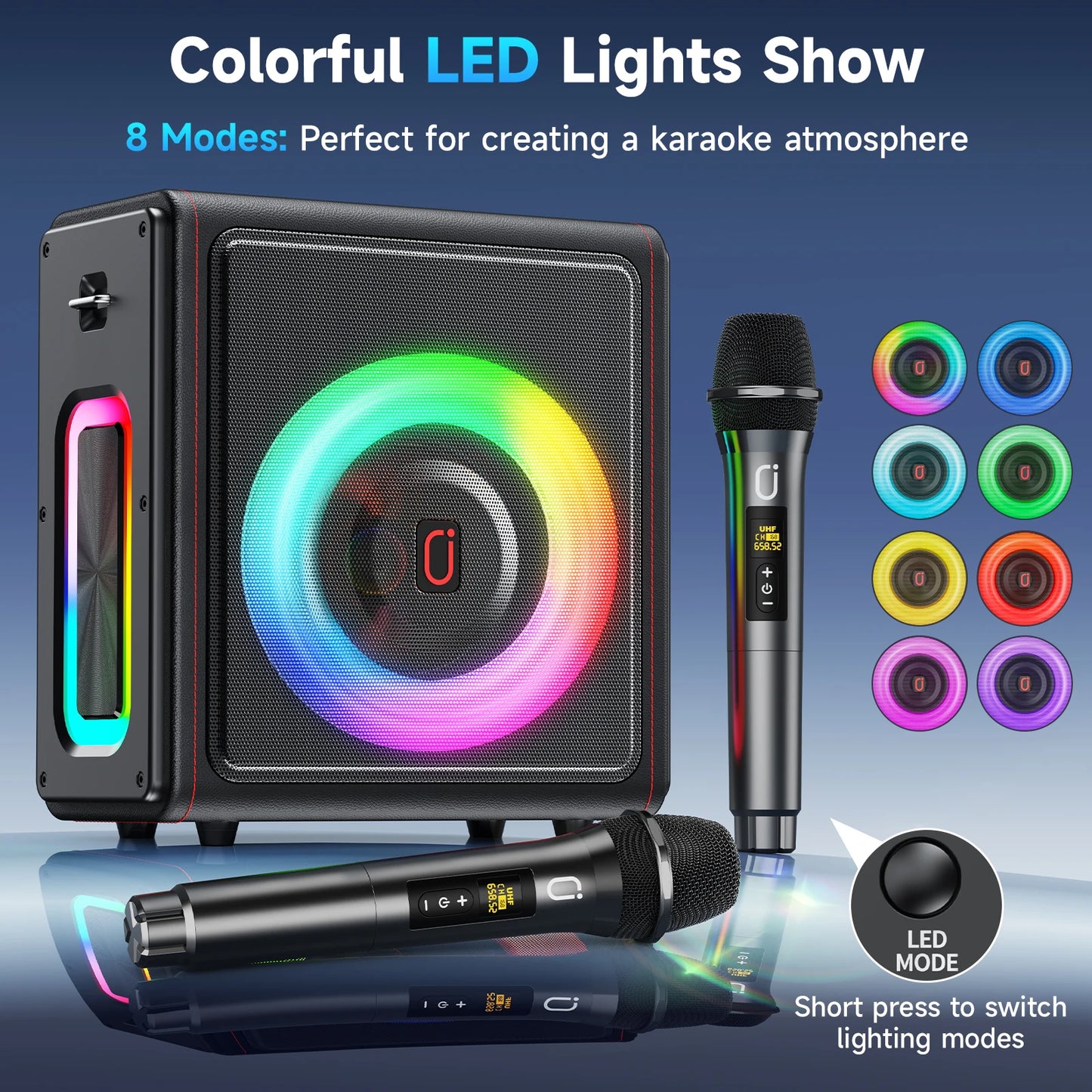 Karaoke Machine, Portable Bluetooth 5.3 Speaker with 2 Wireless Microphones for Adults, Supports TWS/TF Card/USB/AUX/Live