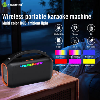 Karaoke machine with 2 mics,portable karaoke system,RBG light,30W,automatic connection when turned on,For BT5.3/USB/TF/AUX