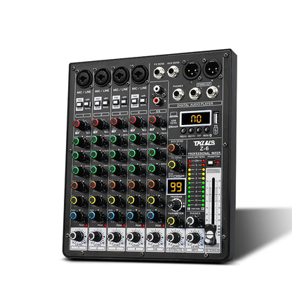TKLBLS Professional 6-Channel 99DSP Audio Mixer 48V Phantom Power USB Studio Karaoke Bluetooth DJ Console Mixer