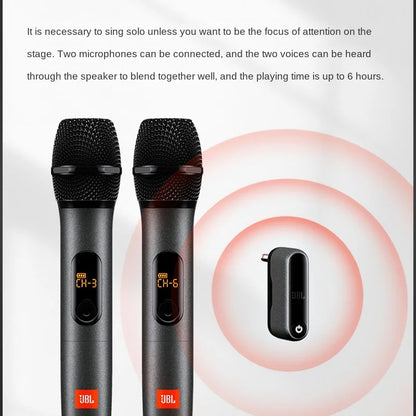 JBL WIRELESS MICROPHONE Handheld Wireless Dual Microphone UHF Dual Channel 6.3 Interface Studio Microphone  Karaoke Home System