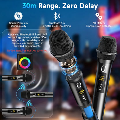 Karaoke Machine, Portable Bluetooth 5.3 Speaker with 2 Wireless Microphones for Adults, Supports TWS/TF Card/USB/AUX/Live