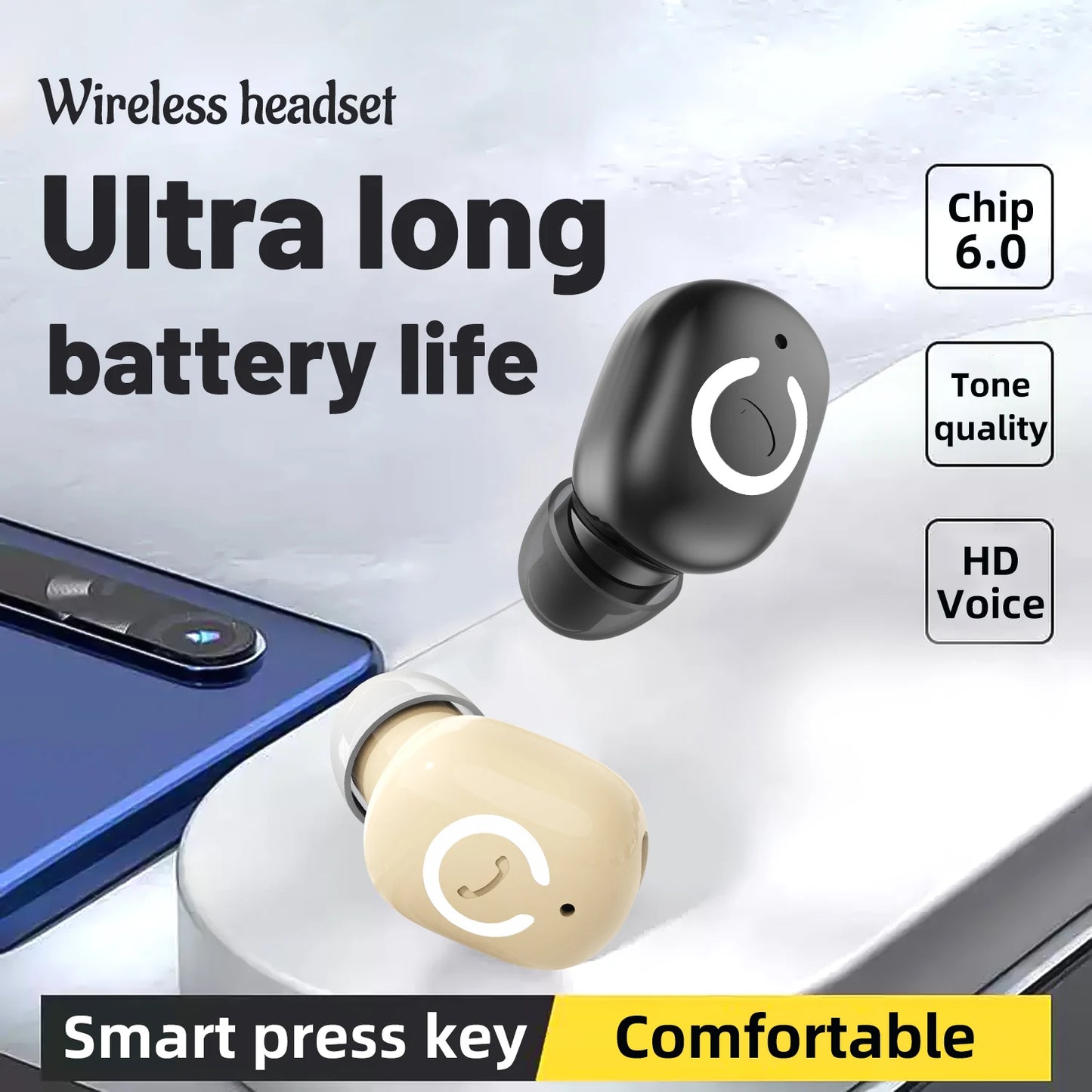 Wireless Headphones Bluetooth Earphones With Mic Headset Single Ear Waterproof Earbuds for Left and Right Ear Wear Ear-Mounted