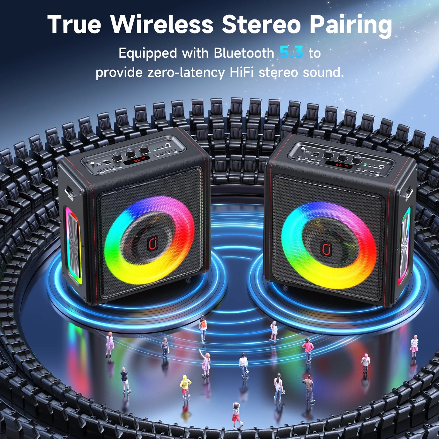Karaoke Machine, Portable Bluetooth 5.3 Speaker with 2 Wireless Microphones for Adults, Supports TWS/TF Card/USB/AUX/Live