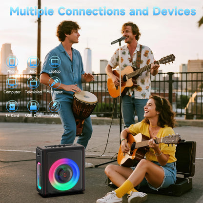 Karaoke Machine, Portable Bluetooth 5.3 Speaker with 2 Wireless Microphones for Adults, Supports TWS/TF Card/USB/AUX/Live