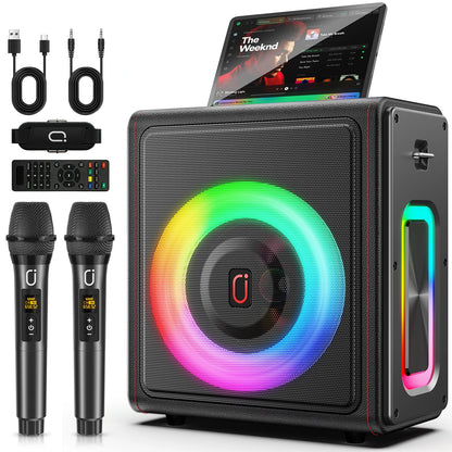 Karaoke Machine, Portable Bluetooth 5.3 Speaker with 2 Wireless Microphones for Adults, Supports TWS/TF Card/USB/AUX/Live