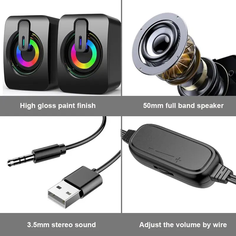 USB Computer Speakers with LED Lights - HiFi Stereo