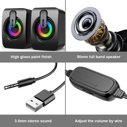 USB Computer Speakers with LED Lights - HiFi Stereo